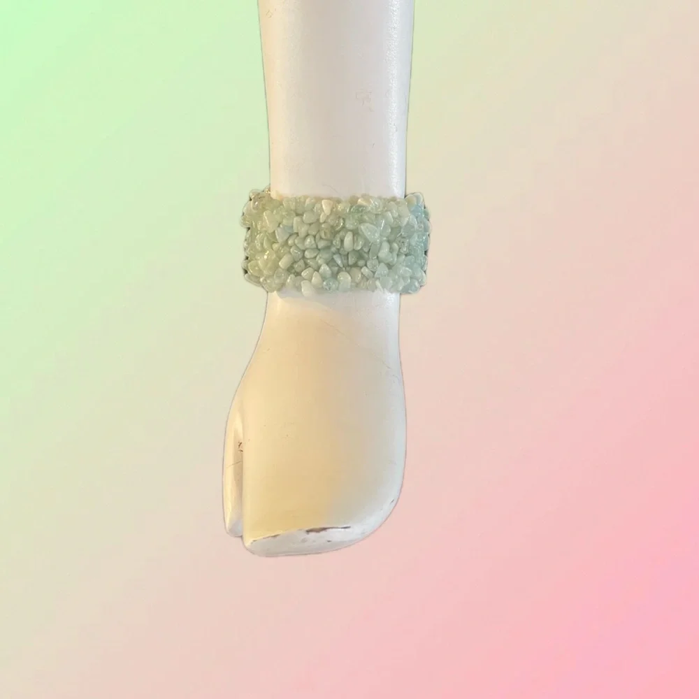 Natural Aquamarine Stretch Gemstone Nugget Cuff | Crystal Healing Jewelry 🧘♀️ - Picture 3 of 8